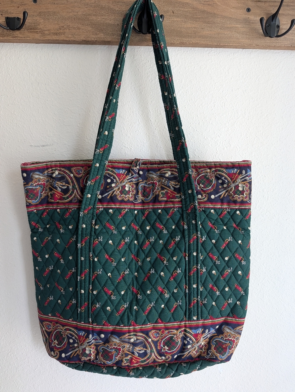 Vintage Vera Bradley Designs Large Tote Bag Retired Green Golf Pattern GUC